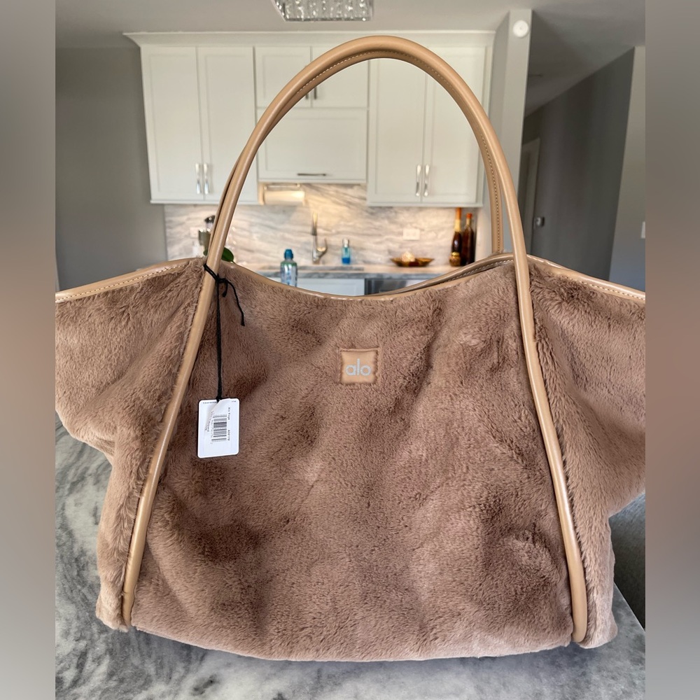 ALO Yoga Toasted Almond Faux Fur Tote Bag - Picture 1 of 9